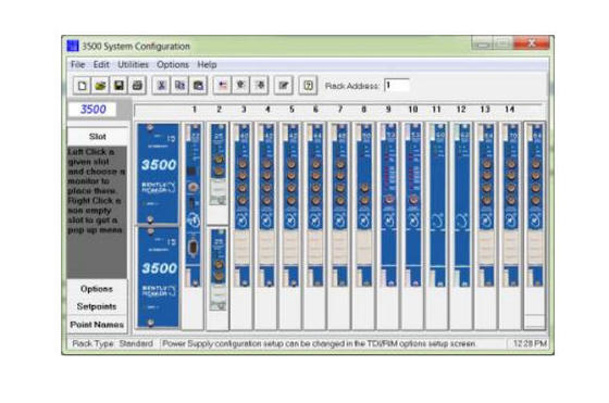 Bently Nevada 3500/01 Rack Configuration Software met een gebruiksvriendelijke interface voor het inbedrijven van het systeem en real-time gegevensweergave
